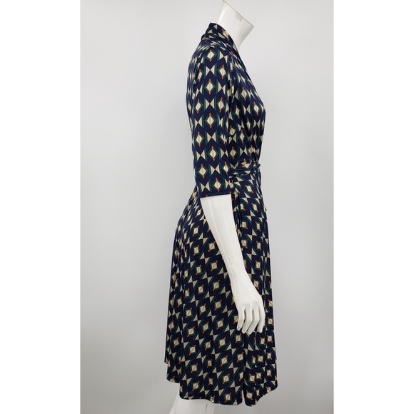 Audrey Whitmore Navy Geometric Pattern Wrap Dress - Picture 2 of 7